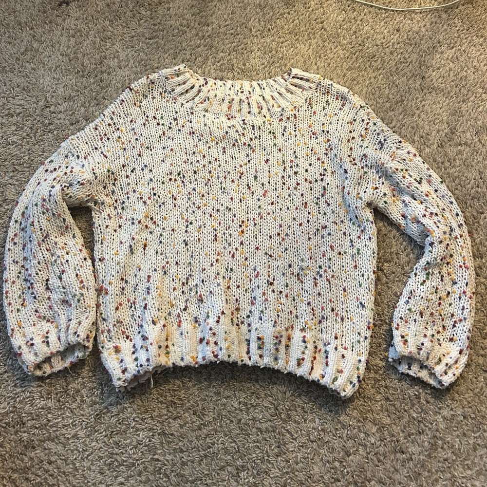 white sweater with multicolored dots!